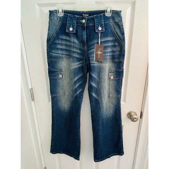 Flamingo Jeans 90s Womens Large Cargo Large Sailor Denim Flap Pocket 30 X 30 - Picture 1 of 8